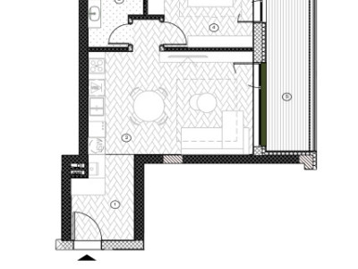 Apartament cu 1 cameră tip studio, 46.8 mpu, Terasă 13.5 mp, Etaj 2