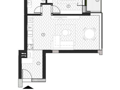 Apartament cu 1 cameră tip studio, 54.8 mpu, Balcon 6.4 mp, Etaj 1