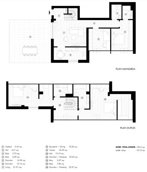 Penthouse cu 5 camere, 161 mpu, Terasă 45.49 mp, Etaj 4