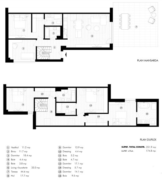 Penthouse cu 6 camere, 174.8 mpu, Terasă 44.6 mp, Etaj 4