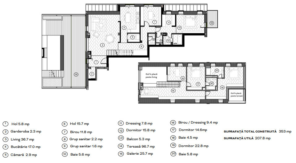 Penthouse cu 6 camere, 207.8 mpu, Terasă 96.7 mp, Etaj 4