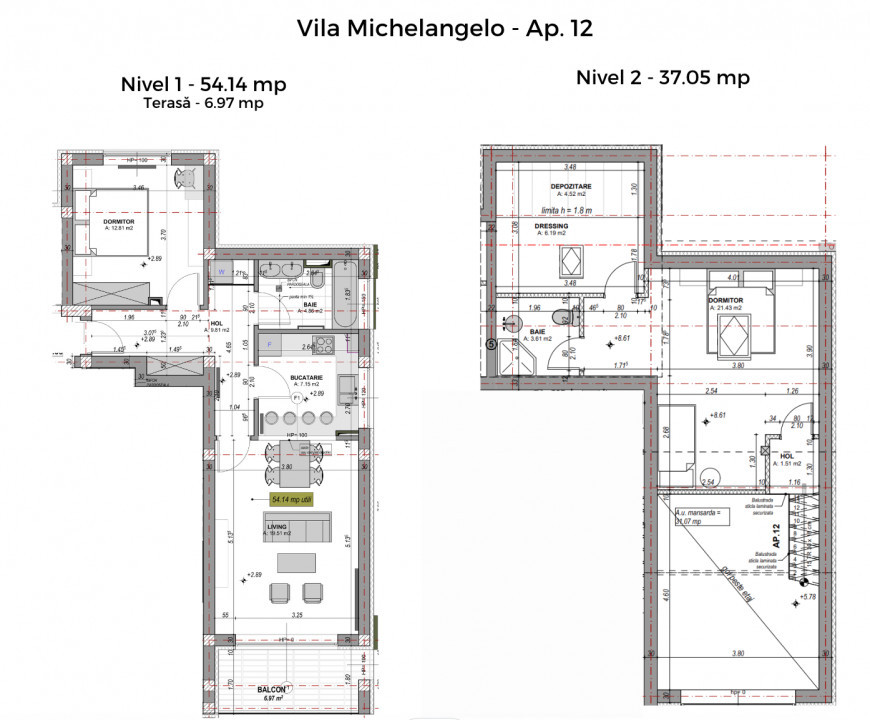 Apartament Tip Penthouse, 3 camere, 2 Niveluri