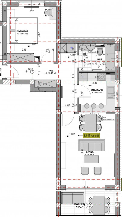 Apartament 2 camere, Finisat la cheie, Etaj 1/2