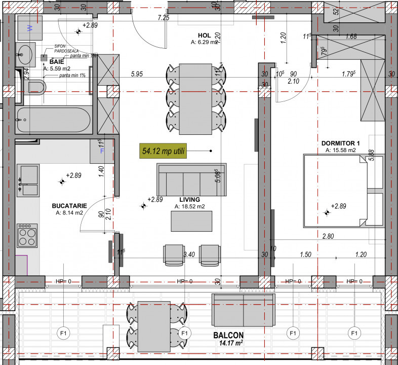 Apartament 2 camere, Finisat la cheie, Terasă 14 mp