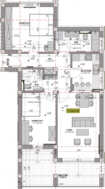 Apartament 3 camere, Decomandat, Finisat la cheie