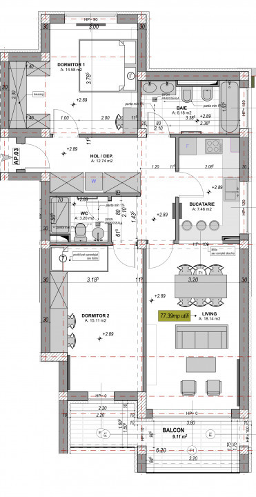 Apartament 3 camere, Decomandat, Finisat la cheie