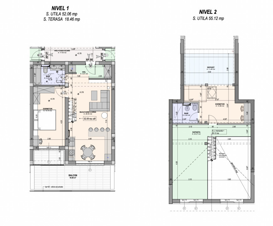 Penthouse 3 camere, 2 Niveluri, Terasă 18 mp, Finisat